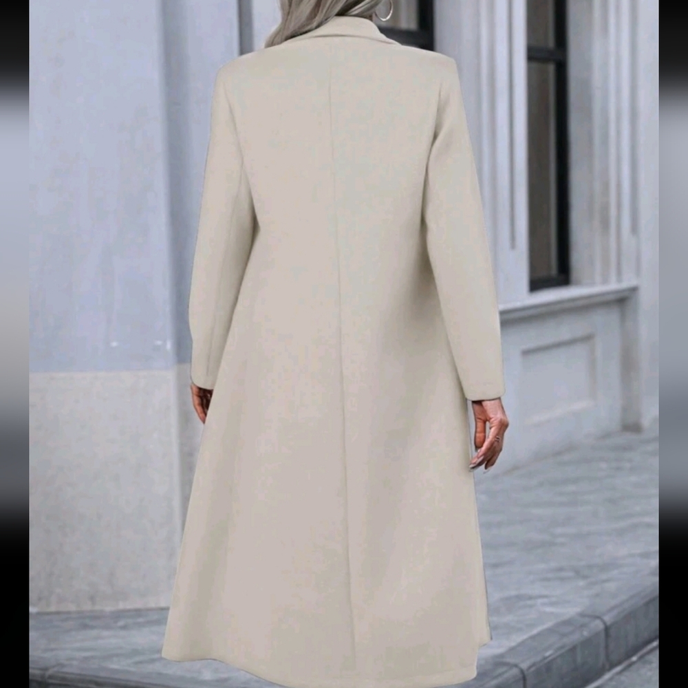 Double-breasted Waterfall Collar Woolen Coat - Picture 4 of 4